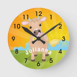 Horloge Ronde Joli joli maillot de vache et de fleur lever de so