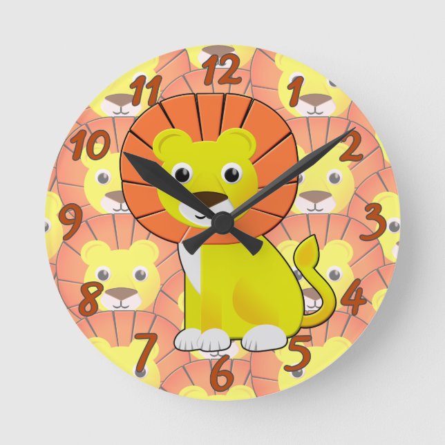 Horloge Ronde Joli Lion Bébé sur tout le Motif d'impression (Recto)