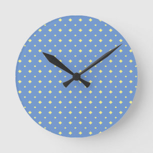 Horloge Ronde Joli motif bleu & jaune doux, pays, simple