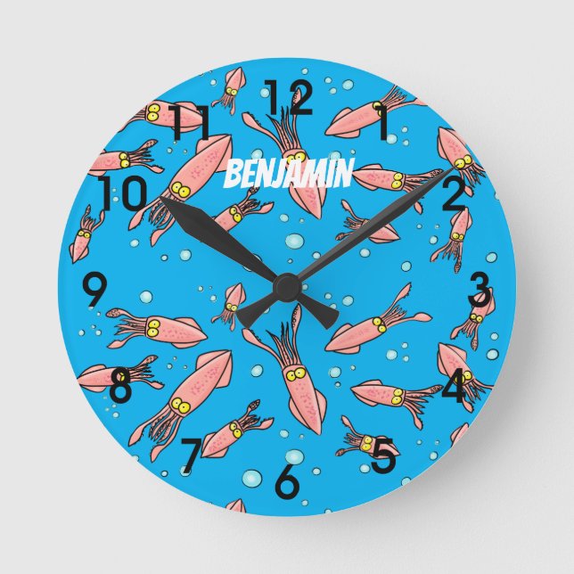 Horloge Ronde Joli motif caricature de calmar rose (Recto)