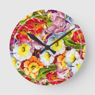Horloge Ronde Joli motif floral vintage roseau sarcelle primrose