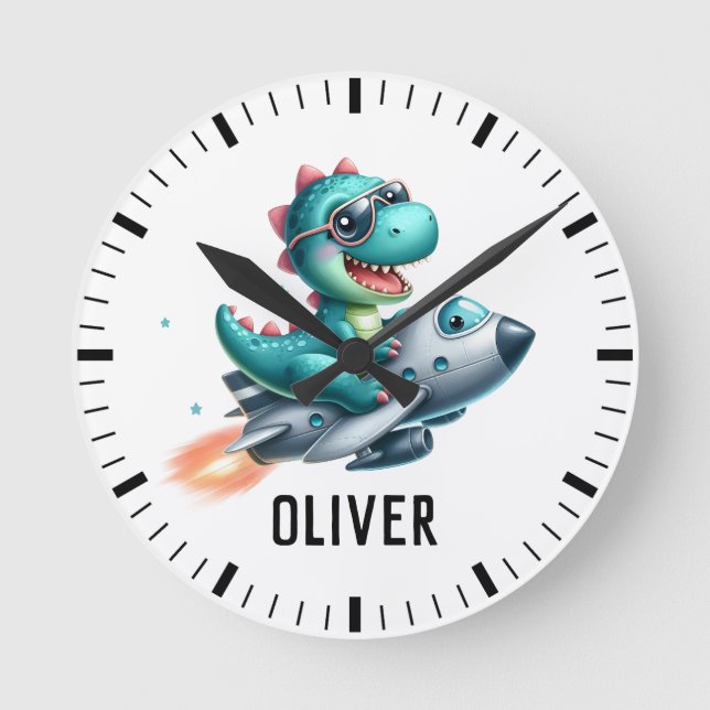 Horloge Ronde Joli pilote de Dino Trex d'avion à réaction (Recto)