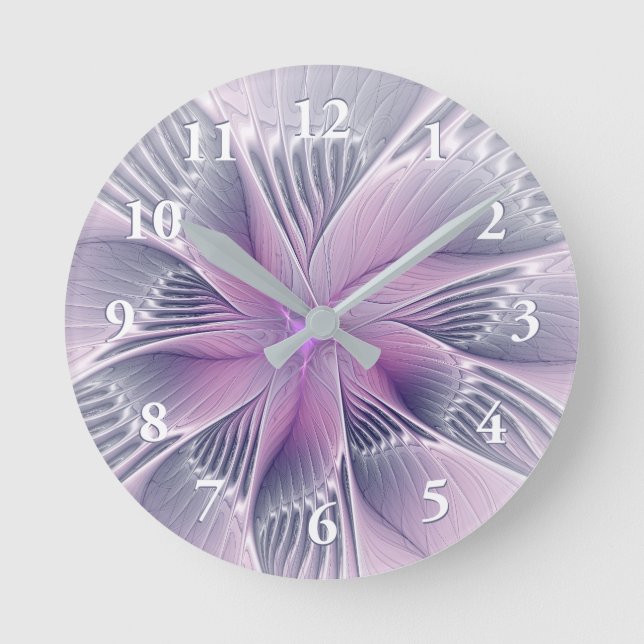 Horloge Ronde Joli rose Fleur Moderne Abstrait Fractal Art (Recto)