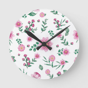 Horloge Ronde Joli Shabby Chic rose Floral Illustration