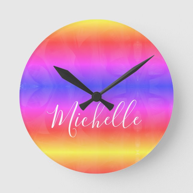 Horloge Ronde Jolie Ado Rainbow Girl's Stylish Personnalisé (Recto)