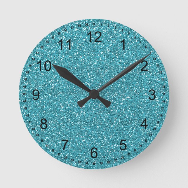 Horloge Ronde Jolie Aqua Blue Sparkly Faux Parties scintillant (Recto)