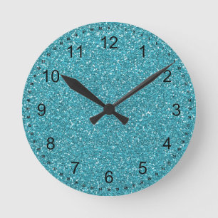 Horloge Ronde Jolie Aqua Blue Sparkly Faux Parties scintillant
