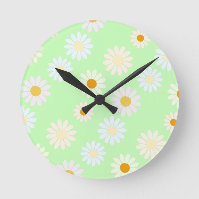 Horloge Ronde Jolie aquarelle colorée Motif marguerite vert (Recto)