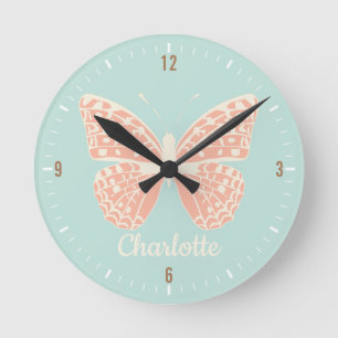 Horloge Ronde Jolie chambre de fille papillon