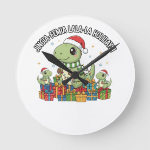 Horloge Ronde Jolie famille de dinosaures de Noël – Cadeaux de f