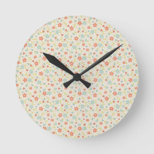 Horloge Ronde Jolie Fleur Florale de Printemps au Pastel Clair