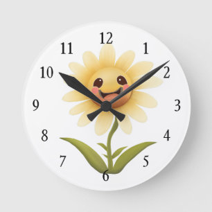 Horloge Ronde Jolie Fleur Jaune