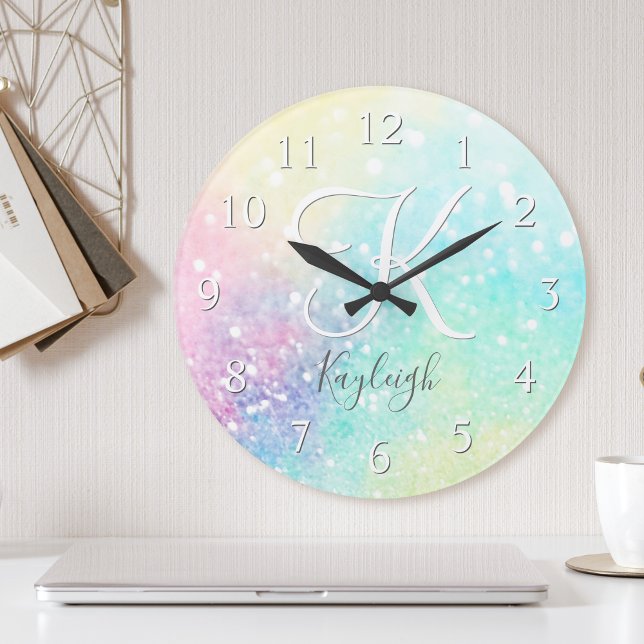Horloge Ronde Jolie Parties scintillant Holographique Iridescent (Créateur téléchargé)