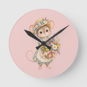 Horloge Ronde Jolie Souris des Bois – Illustration de Jardin de