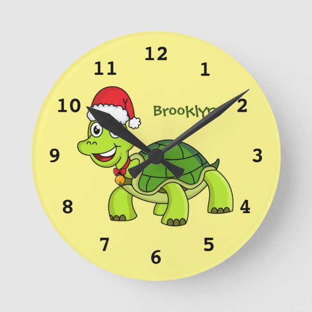 Horloge Ronde Jolie tortue en chapeau de Père Noël (Recto)