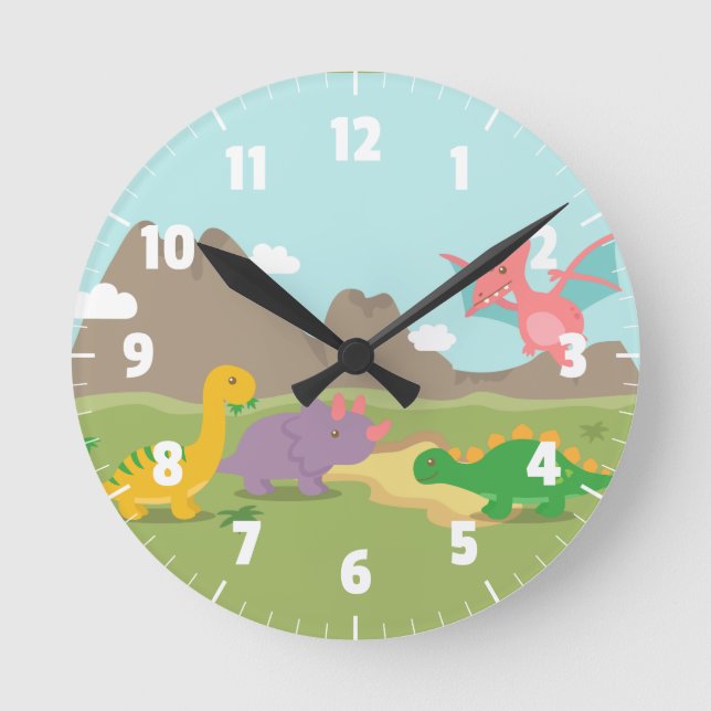Horloge Ronde Jolis dinosaures colorés pour la chambre des enfan (Recto)