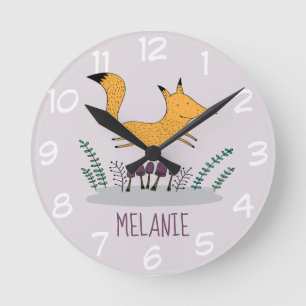 Horloge Ronde Jote Fox Illustration Enfants Personnalisés