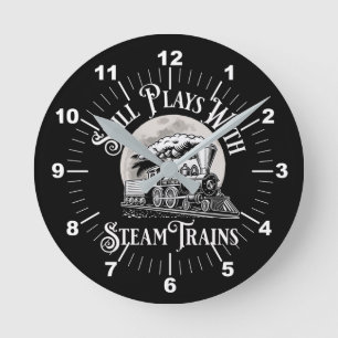 Horloge Ronde Joue Toujours Avec Des Trains À Vapeur