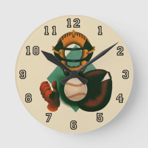 Horloge Ronde Joueur de baseball de sports vintage, receveur ave