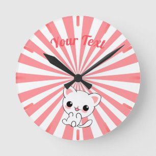 Horloge Ronde Joueur Kawaii White Kitten personnalisé