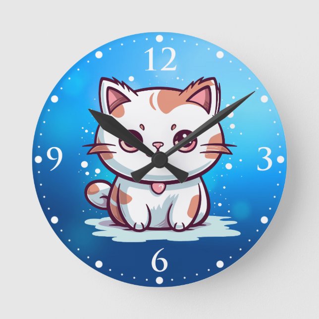Horloge Ronde Jovely Chat Kawaii Style Clipart-47758 (Recto)
