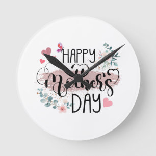 Horloge Ronde Joyeuse fête des Mères 2025 Fleurs mignonnes pour