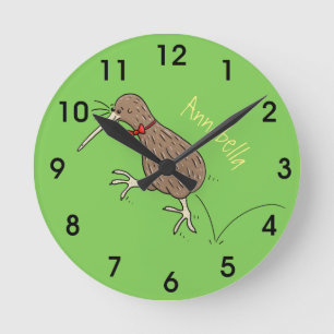 Horloge Ronde Joyeux kiwi de saut avec dessin de cravate arc