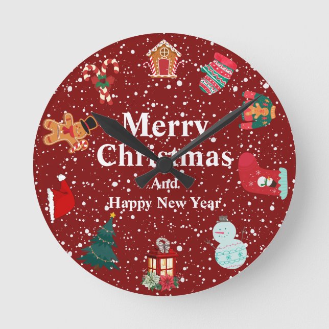 Horloge Ronde Joyeux Noël avec des vacances rouges (Recto)