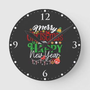 Horloge Ronde Joyeux Noël et Bonne Année