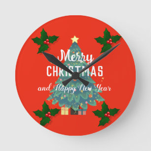 Horloge Ronde Joyeux Noël moderne et joyeux jour férié