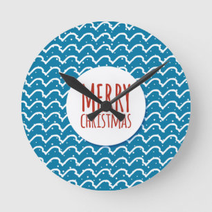 Horloge Ronde Joyeux Noël Motif sans couture Texture bleue