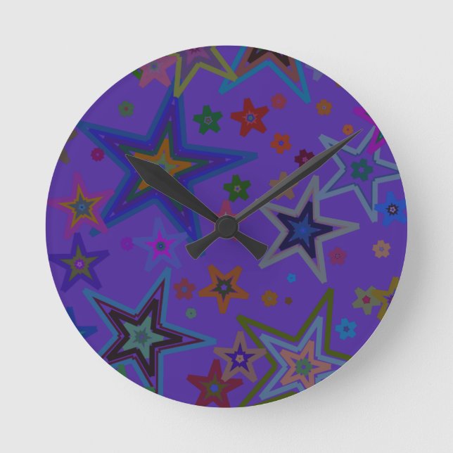 Horloge Ronde Joyeux Noël noir pourpre, étoiles Ciel étoile (Recto)