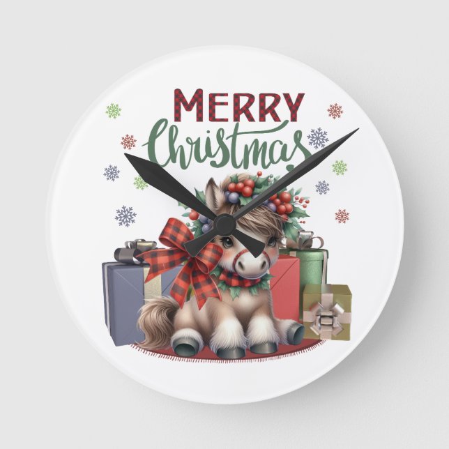 Horloge Ronde Joyeux Noël Pony (Recto)