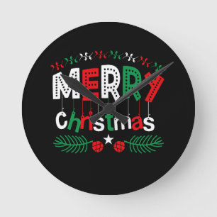 Horloge Ronde Joyeux Noël Rouge Vert Blanc