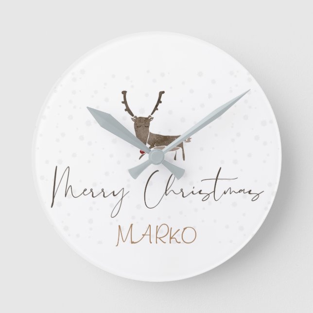 Horloge Ronde Joyeux rennes tendre de Noël  (Recto)