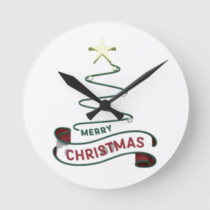 Horloge Ronde Joyeux sapin de Noël minimaliste avec design d'éto