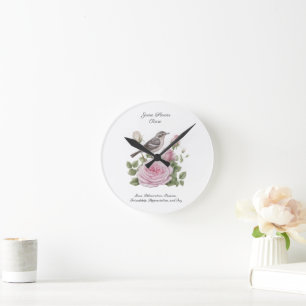 Horloge Ronde Juin Mois de naissance Fleur Rose Élégant Annivers