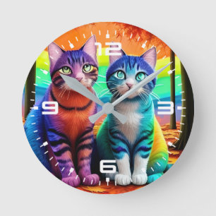 Horloge Ronde Jumeaux de chats Art numérique-56467