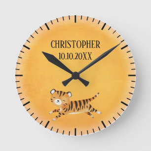 Horloge Ronde Jungle Animal Tiger Safari Monogram Nursery