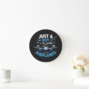 Horloge Ronde Juste un garçon qui aime les avions 