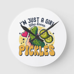 Horloge Ronde Juste une fille qui aime les pickles - Drôle végan