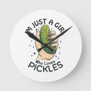 Horloge Ronde Juste une fille qui aime les pickles - Vegan drôle