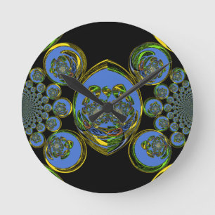 Horloge Ronde Kaleidoscope bleu et jaune Imprimer