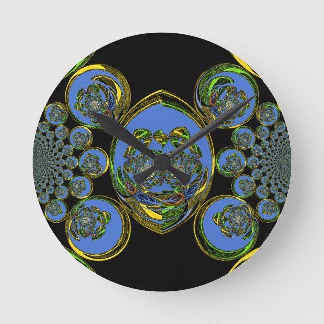 Horloge Ronde Kaleidoscope bleu et jaune Imprimer (Recto)