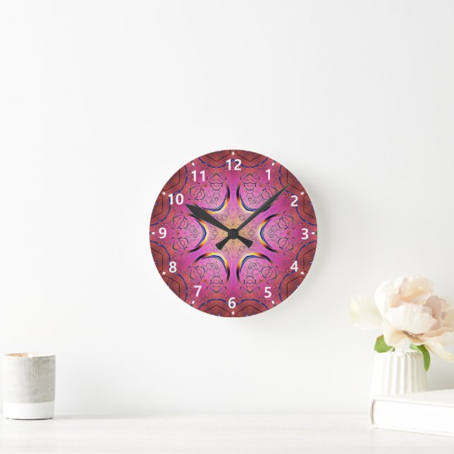 Horloge Ronde Kaleidoscope du coeur radieux (Maison)