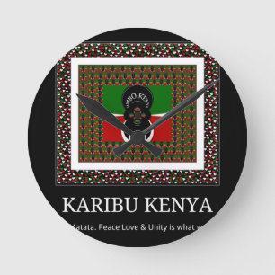 Horloge Ronde Karibu Kenya : Les couleurs vives du drapeau natio