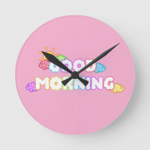 Horloge Ronde Kawaii Bonjour Soleil & Nuages Arc-en-Ciel