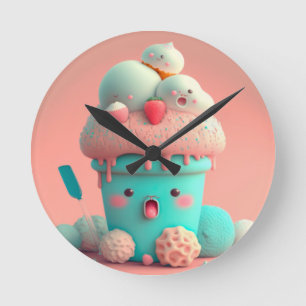 Horloge Ronde Kawaii carnet de crème glacée rose