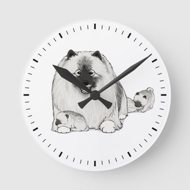 Horloge Ronde Keeshond avec des chiots de Chiens de Keesie migno (Recto)