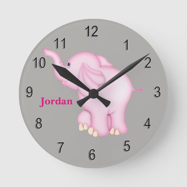 Horloge Ronde Kid's Clock Cute Pink Baby Elephant (Recto)